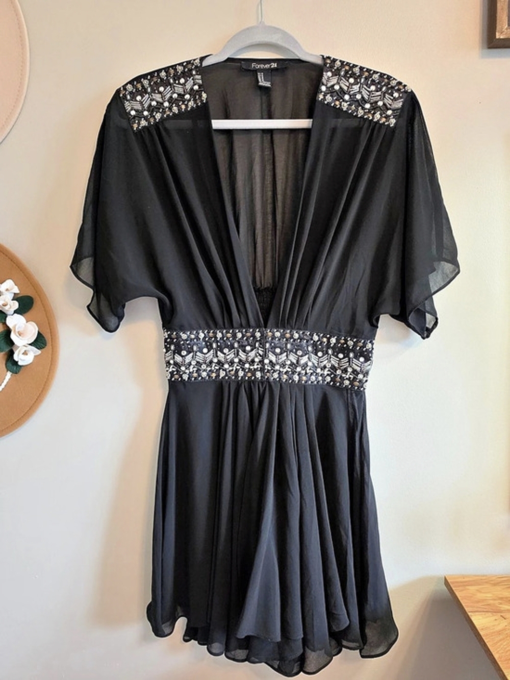 Forever 21 Sheer Beaded Tunic in Black